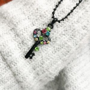 Key necklace with coloured gemstones